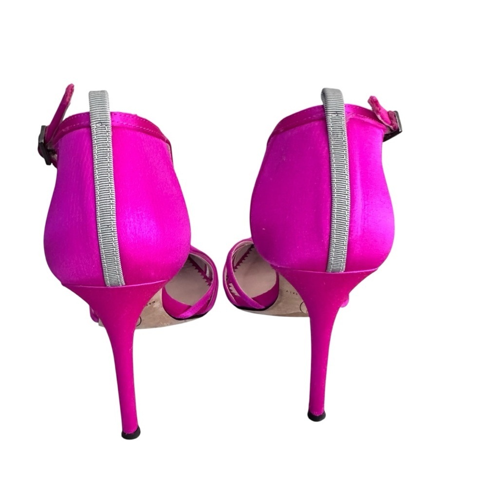 SJP Sarah Jessica Parker Fuchsia Pink Satin Ankle T-Strap Heels Size 6.5 36.5 - Picture 4 of 14
